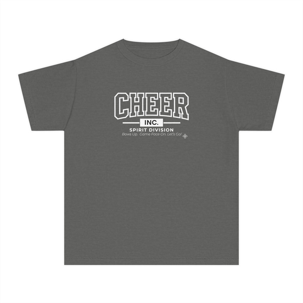 Cheer Inc. Spirit Division Youth T-Shirt | Bows Up, Game Face On, Let's Go | Girls Cheer Comfort Colors Youth Tee