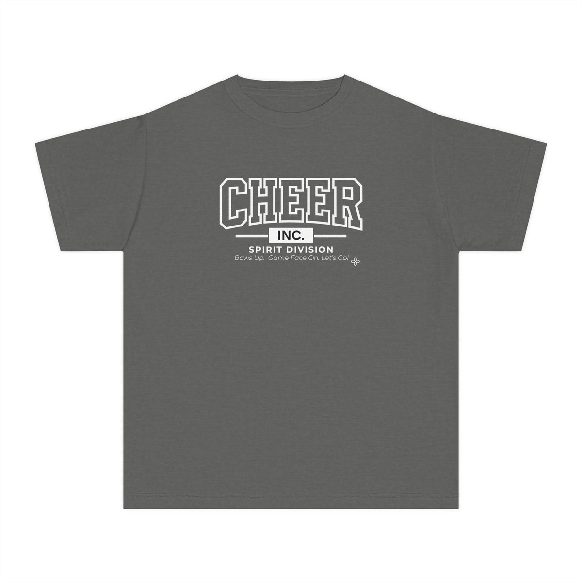 Cheer Inc. Spirit Division Youth T-Shirt | Bows Up, Game Face On, Let's Go | Girls Cheer Comfort Colors Youth Tee