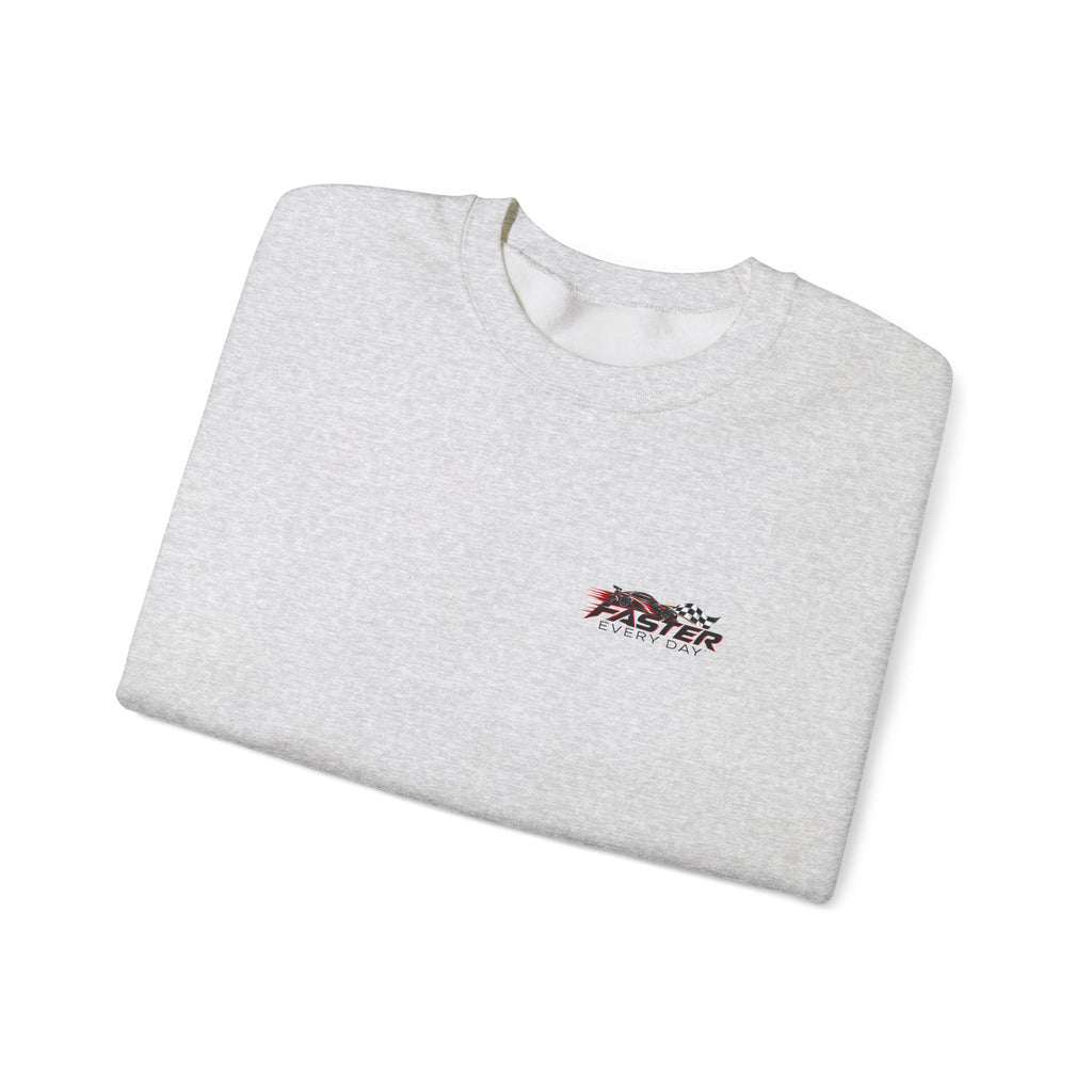 Faster Every Day Sports Car Sweatshirt | Driven to Be Better | Front Logo and Back Print | Gildan Crewneck Sweatshirt