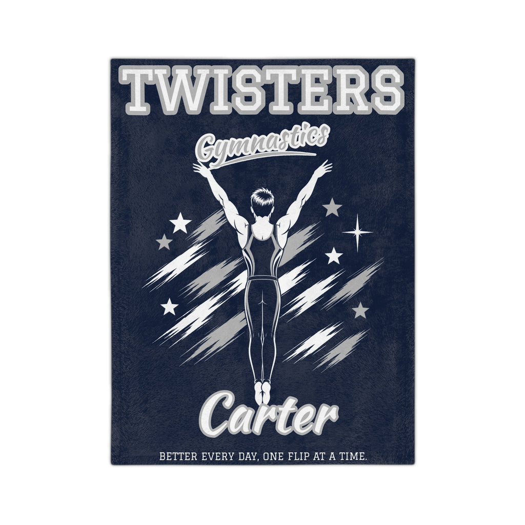 Personalized Boy Gymnastics Blanket - Player Spotlight Design | Custom Team Name, Class Year & Gymnast Name | 2 Styles, Your Team Colors | Plush Throw