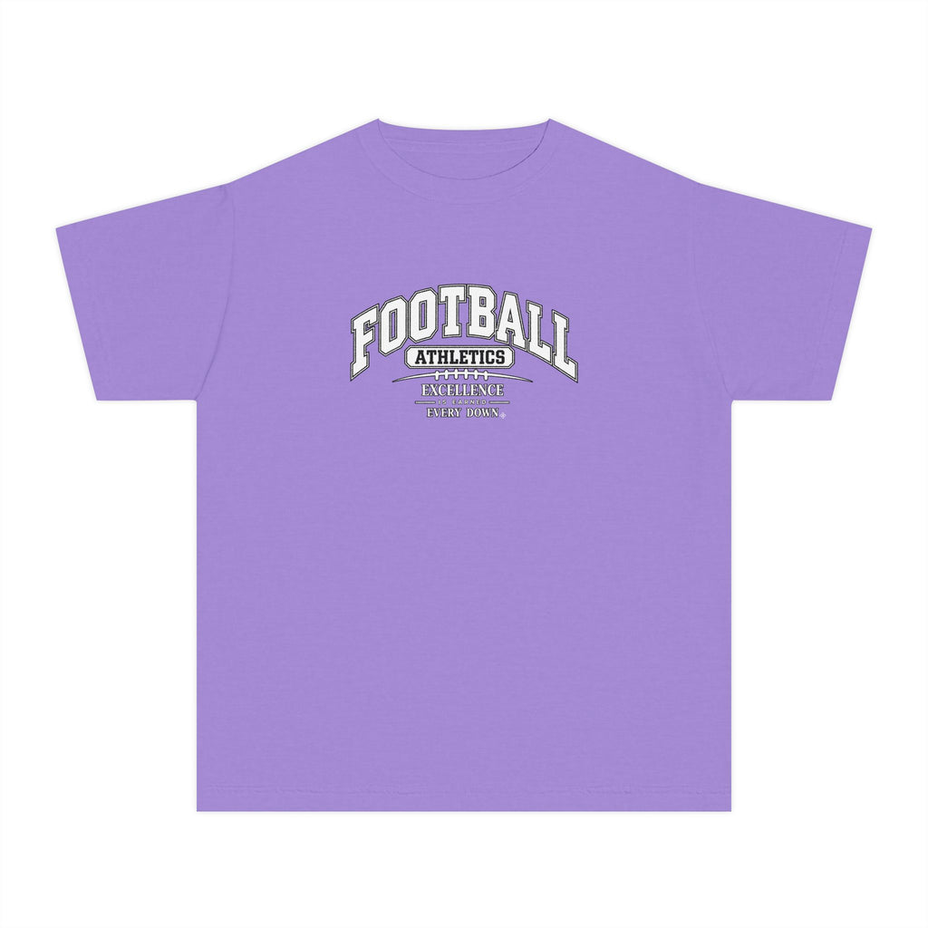 Football Athletics Youth T-Shirt | Excellence Is Earned Every Down | Kids Football Comfort Colors Youth Tee