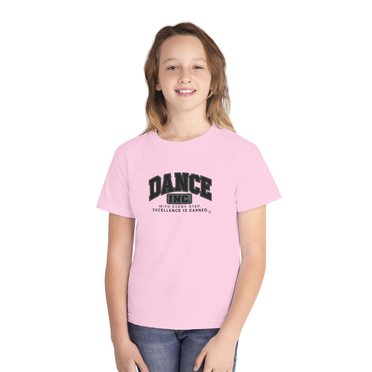 Dance Inc. Youth T-Shirt | With Every Step, Excellence Is Earned | Girls Dance Comfort Colors Youth Tee