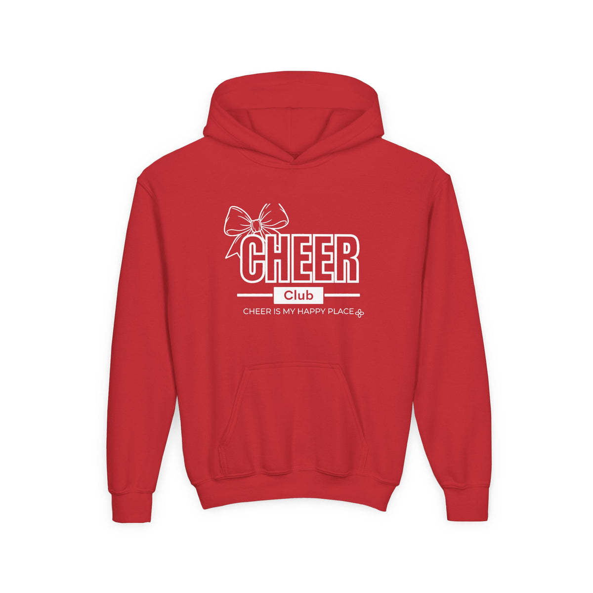 Cheer Club Bow Youth Hoodie | Cheer Bow, Cheer Is My Happy Place | Girls Cheer Youth Hoodie
