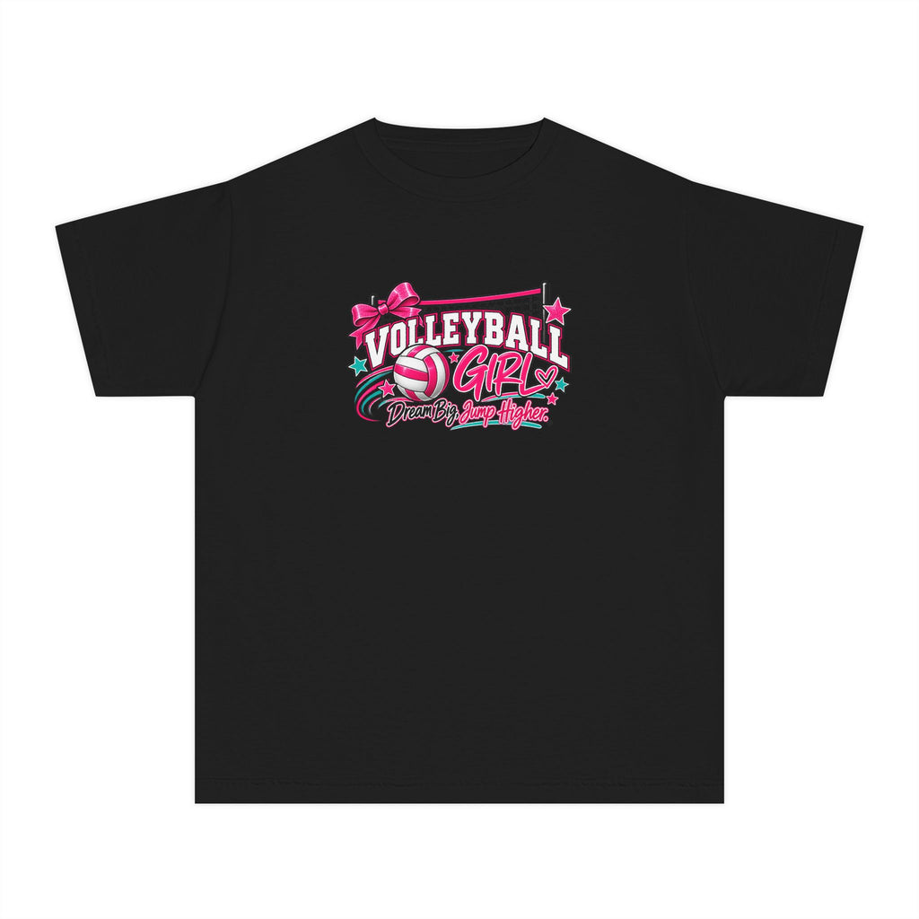 Volleyball Girl Youth T-Shirt | Dream Big, Jump Higher | Girls Volleyball Comfort Colors Youth Tee