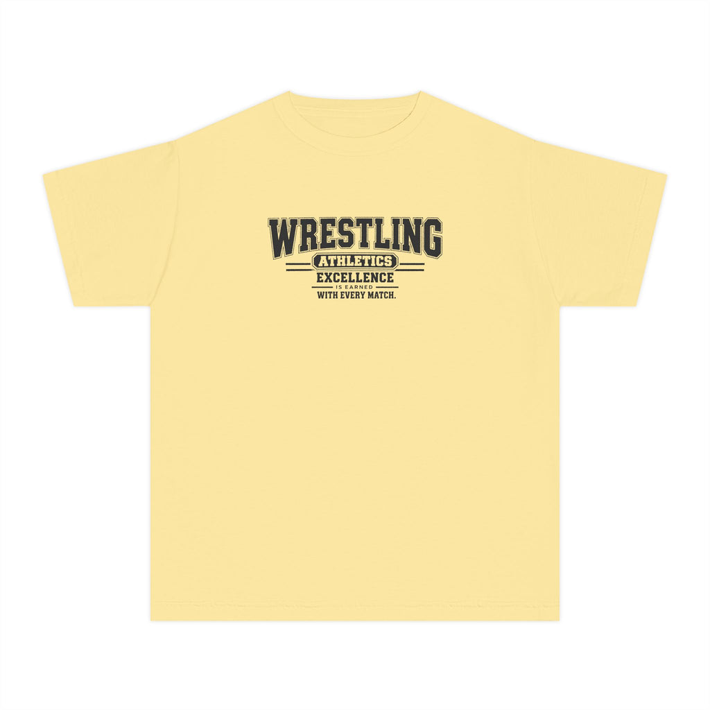 Wrestling Athletics Youth T-Shirt | Excellence Is Earned With Every Match | Kids Wrestling Comfort Colors Youth Tee
