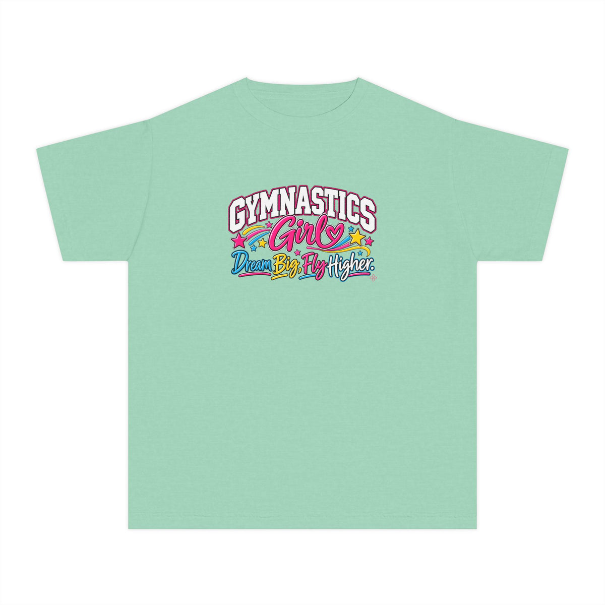 Gymnastics Girl Youth T-Shirt | Dream Big, Fly Higher | Girls Gymnastics Comfort Colors Youth Tee