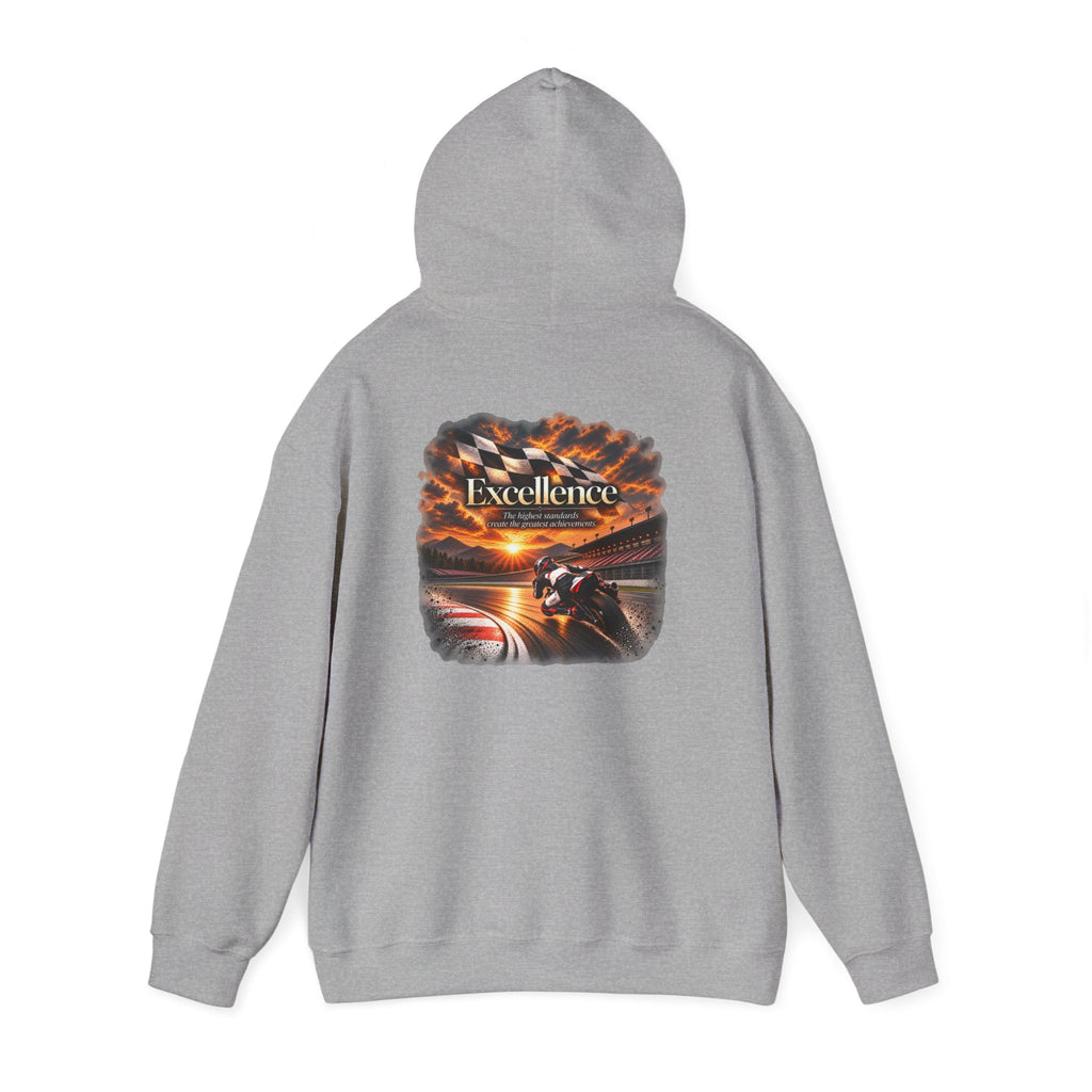Excellence - The Highest Standards Create the Greatest Achievements | Motorcycle Racing Gift | Front Logo and Back Print | Gildan Hoodie