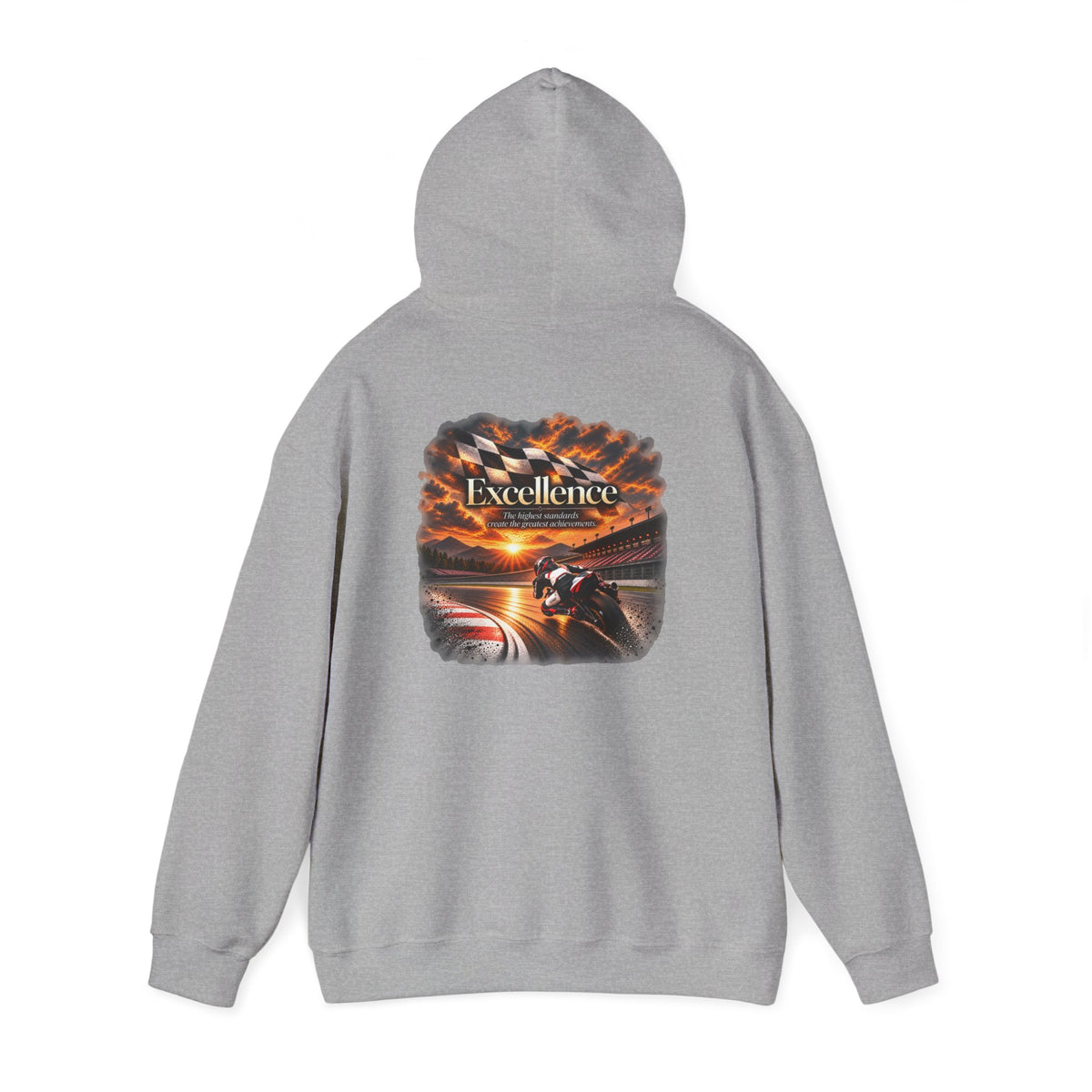 Excellence - The Highest Standards Create the Greatest Achievements | Motorcycle Racing Gift | Front Logo and Back Print | Gildan Hoodie