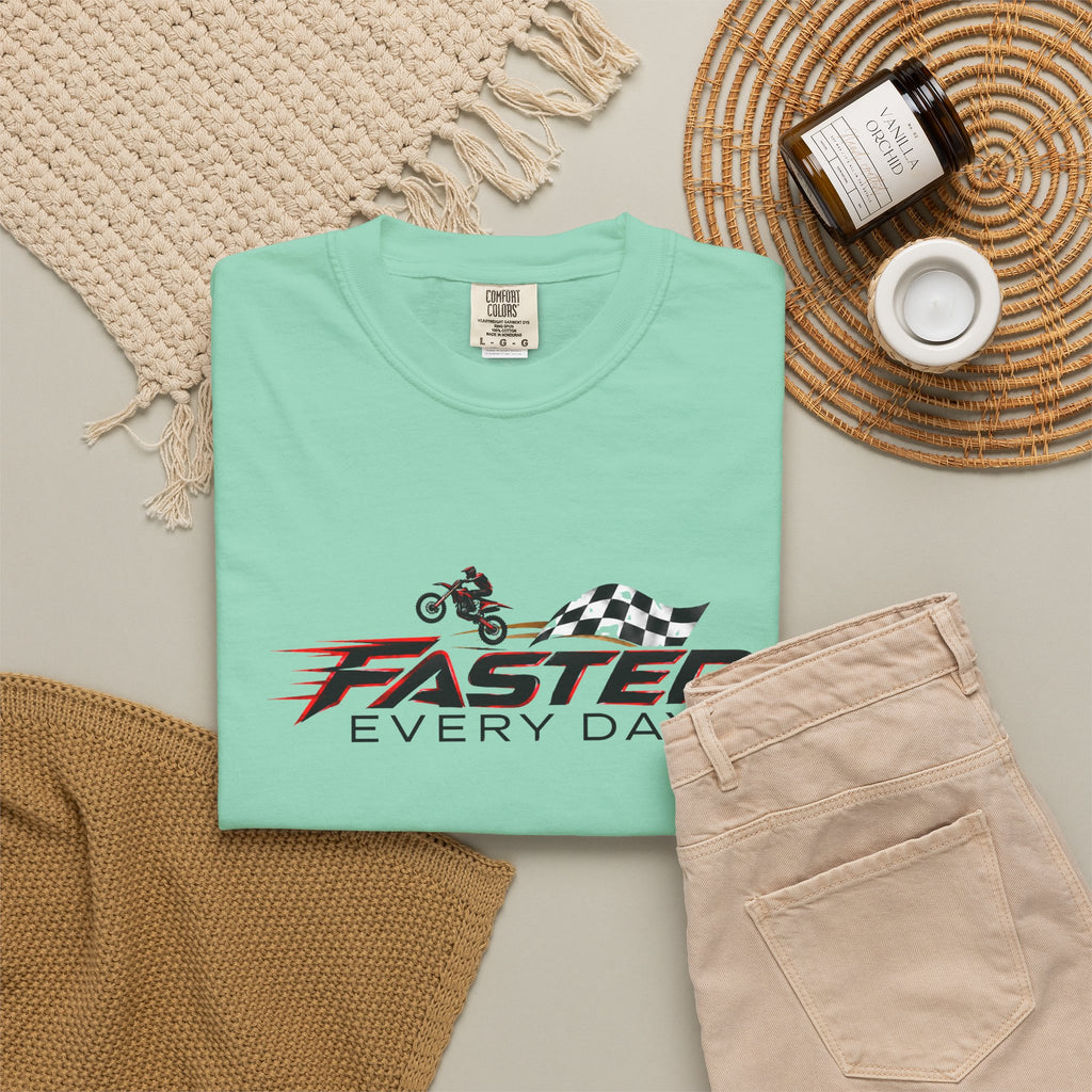 Faster Every Day Dirt Bike Checkered Flag Logo Tee | Motocross Shirt | Comfort Colors T-Shirt