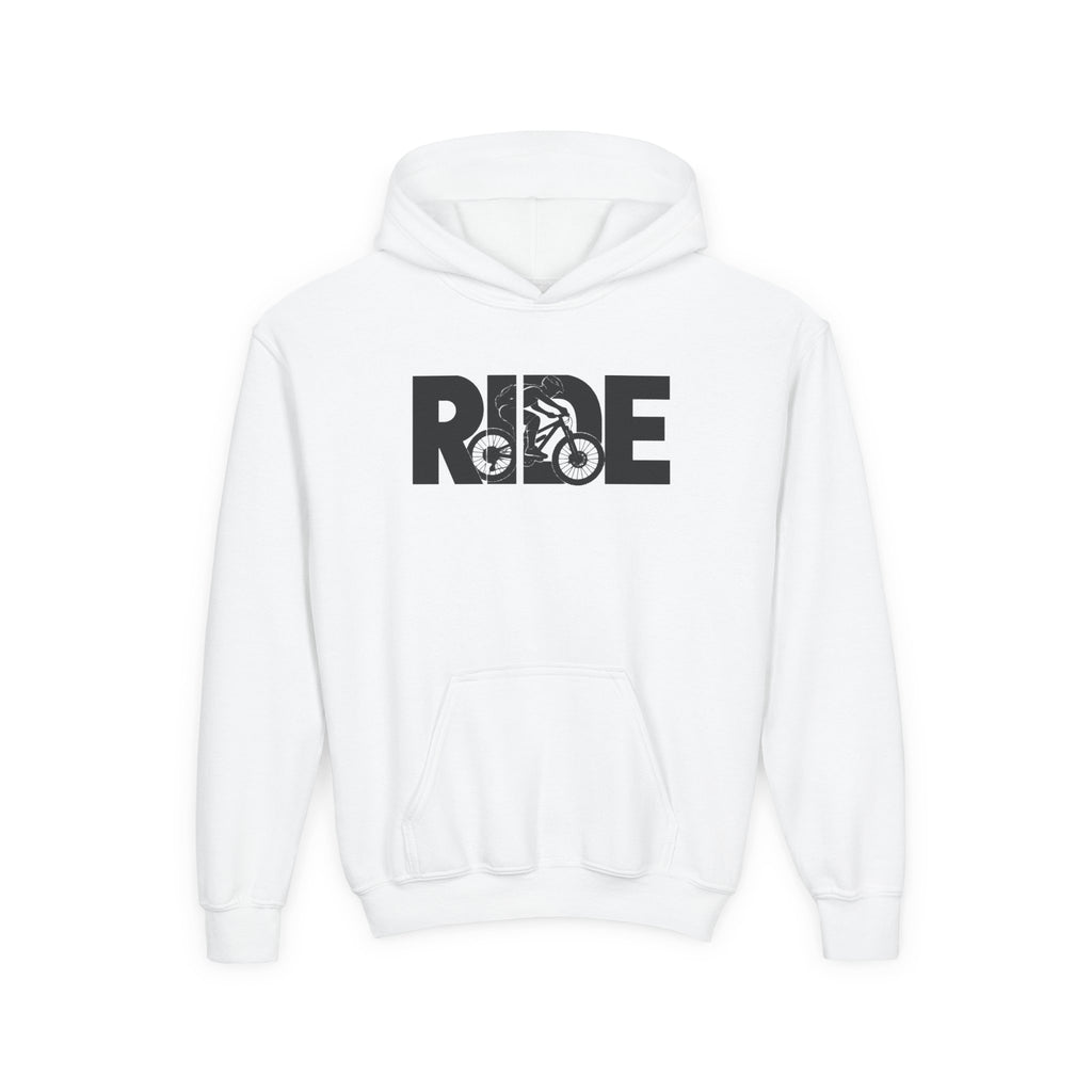 RIDE Mountain Bike Youth Hoodie | Mountain Biker Graphic | Kids Youth Hoodie