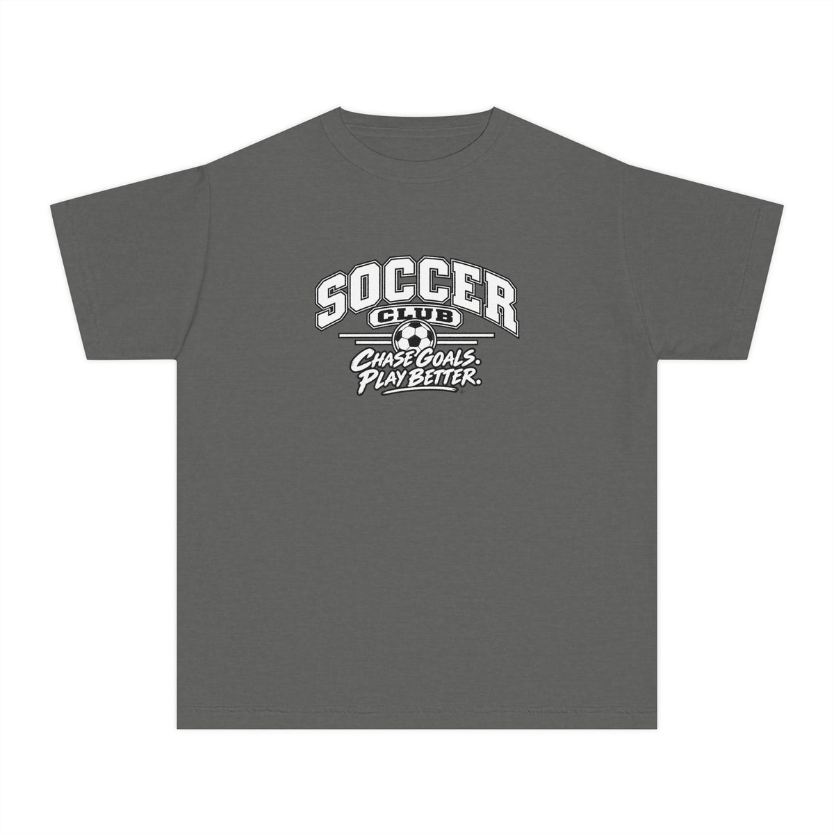 Soccer Club Youth T-Shirt | Chase Goals, Play Better | Kids Soccer Comfort Colors Youth Tee