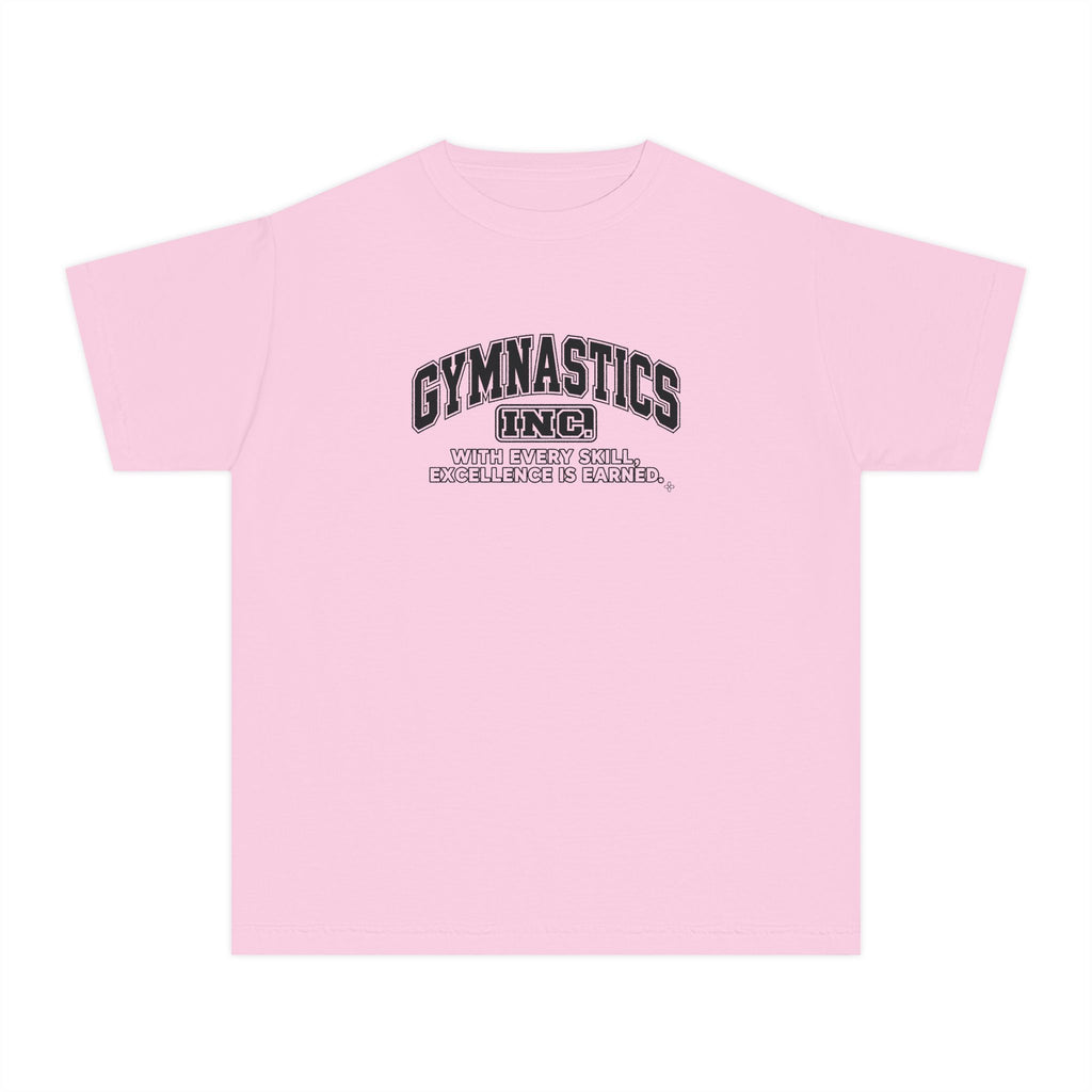 Gymnastics Inc. Youth T-Shirt | With Every Skill, Excellence Is Earned | Girls Gymnastics Comfort Colors Youth Tee