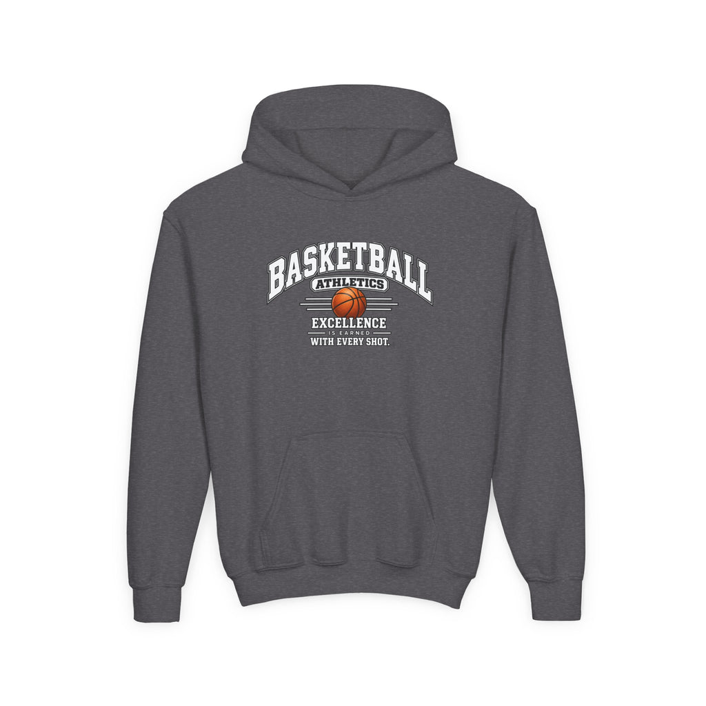 Basketball Athletics Youth Hoodie | Excellence Is Earned With Every Shot | Kids Basketball Youth Hoodie
