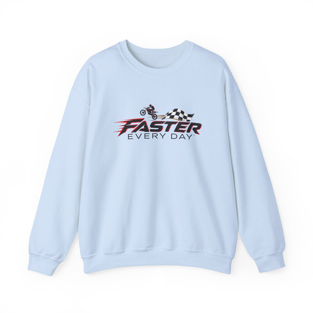 Faster Every Day Dirt Bike Checkered Flag Logo Sweatshirt | Motocross Gift | Gildan Crewneck Sweatshirt