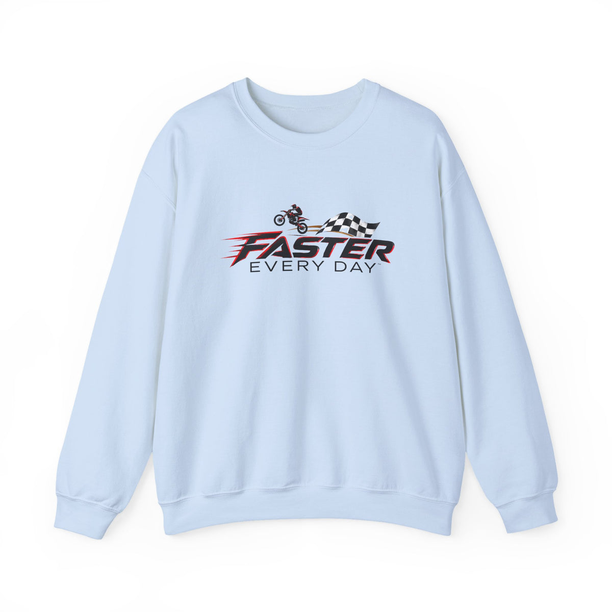 Faster Every Day Dirt Bike Checkered Flag Logo Sweatshirt | Motocross Gift | Gildan Crewneck Sweatshirt