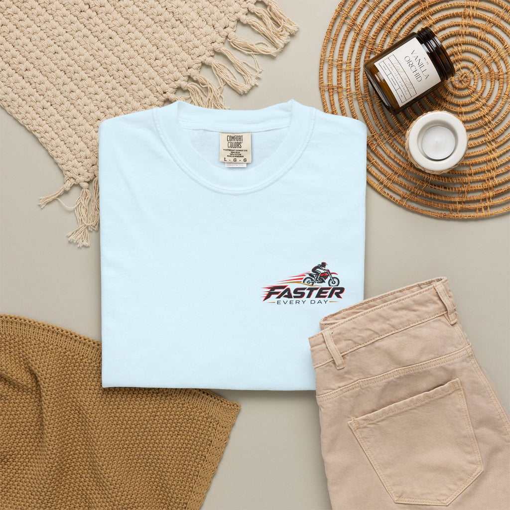 Faster Every Day Ride to Be Better Dirt Bike Tee | Front Logo and Back Print | Motocross Comfort Colors T-Shirt