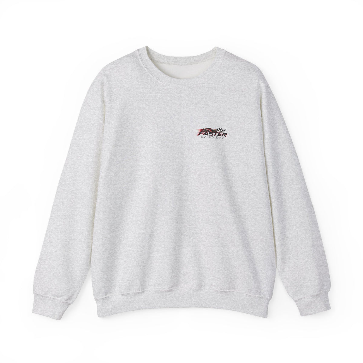 Faster Every Day Stock Car Racing Sweatshirt | Driven to Be Better | Front Logo and Back Print | Gildan Crewneck Sweatshirt