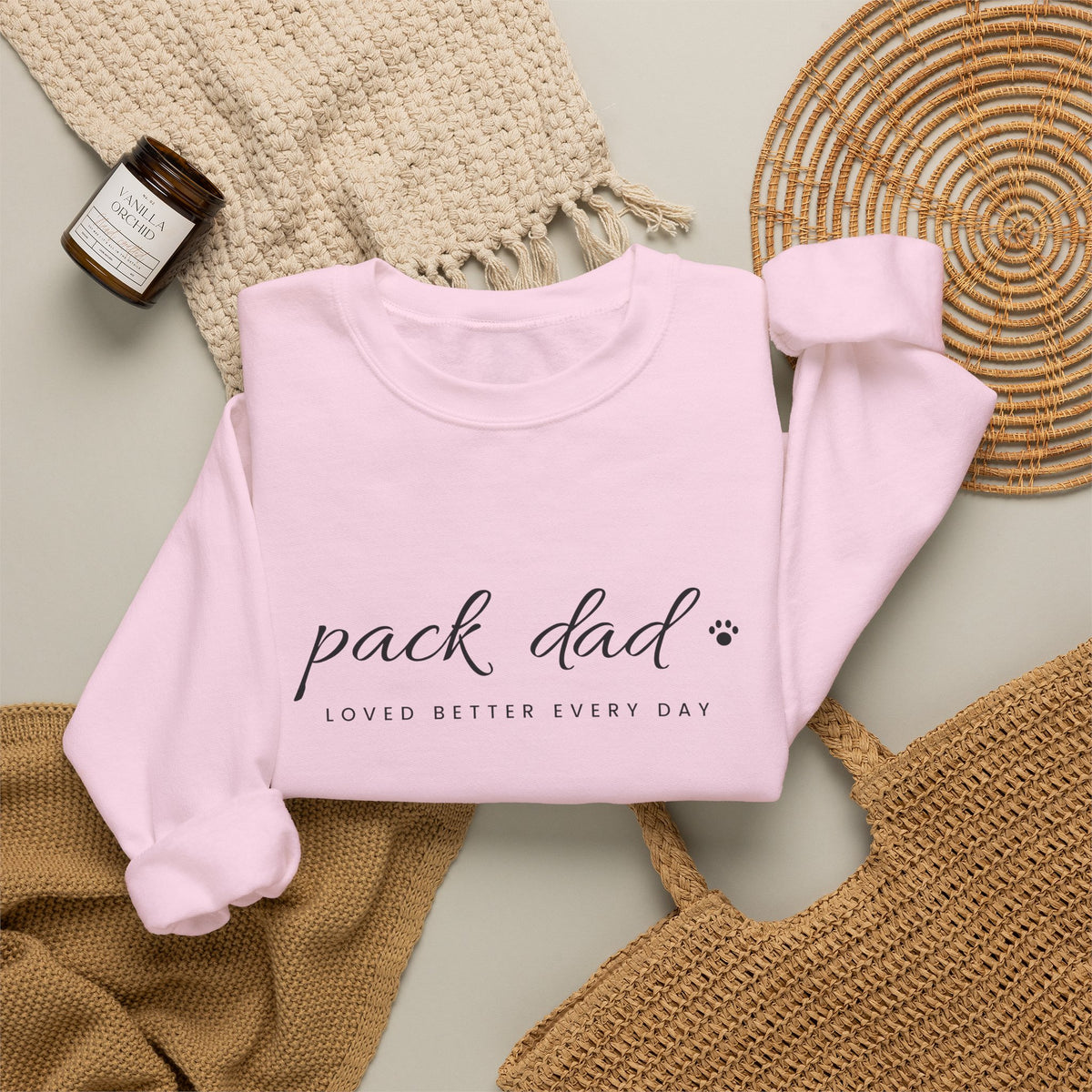 Personalized Pack Dad Sweatshirt - Loved Better Every Day | Pet Names on Sleeve | Choose Your Style | Custom Pet Dad Gift | Gildan Sweatshirt