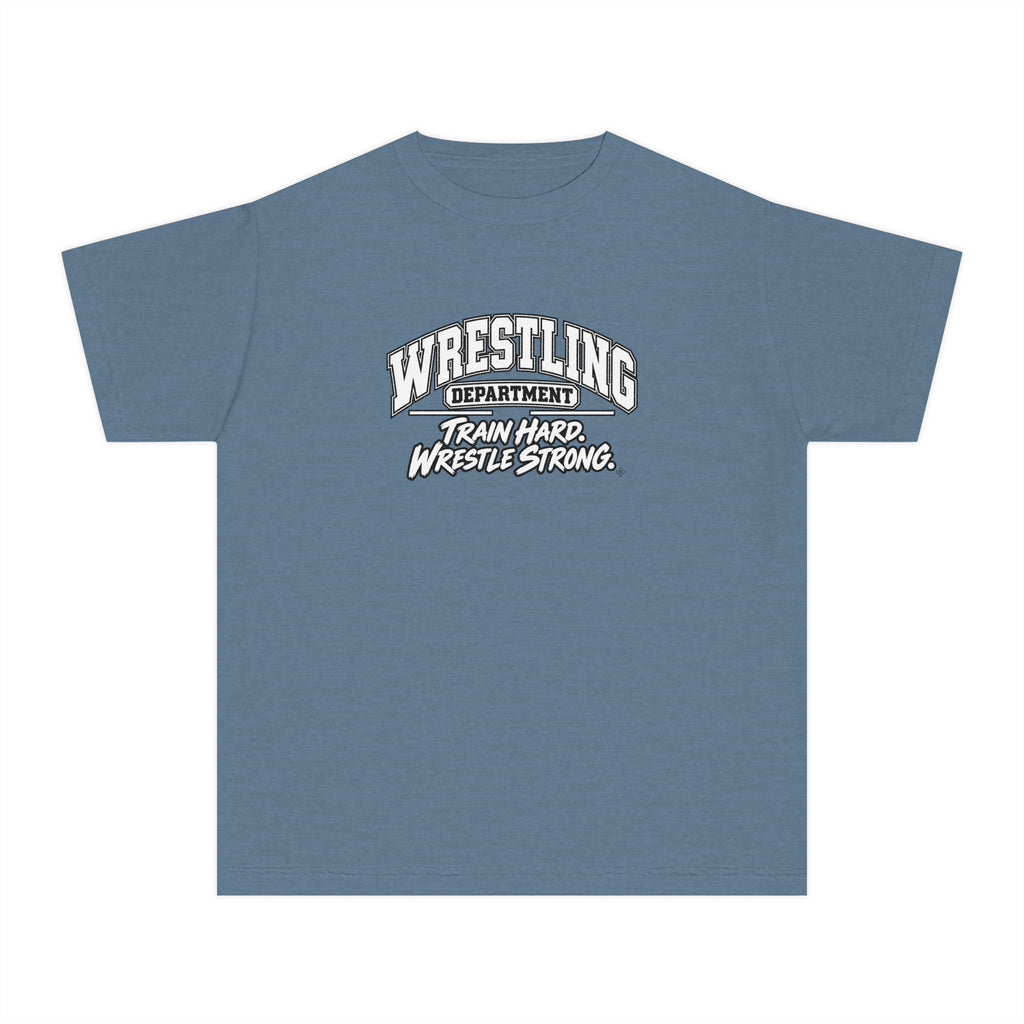 Wrestling Department Youth T-Shirt | Train Hard, Wrestle Strong | Kids Wrestling Comfort Colors Youth Tee