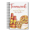 Teamwork - Cheerleading Notebook 8.5"x11", Red and Gold Wide Ruled Blank Notebook, Spiral Bound