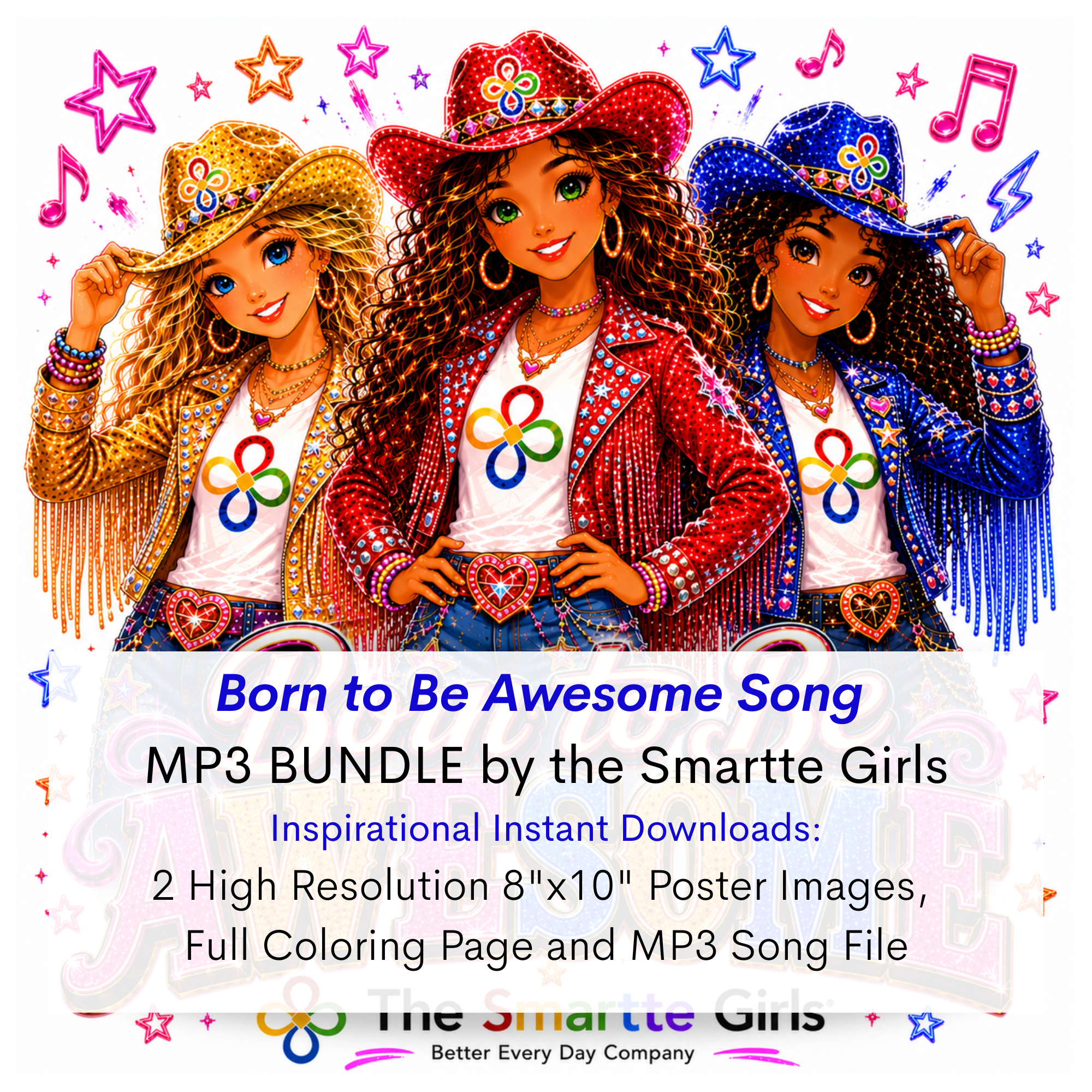 Born to Be Awesome Song MP3, Poster and Coloring Page BUNDLE by the Smartte Girls