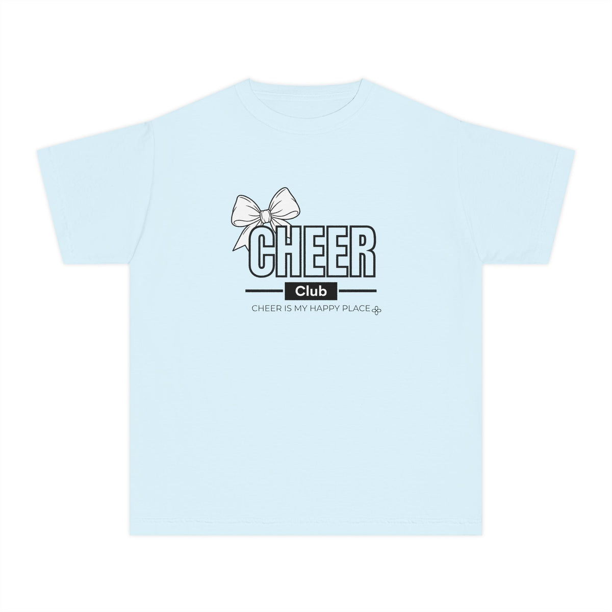 Cheer Club Bow Youth T-Shirt | Cheer Bow, Cheer Is My Happy Place | Girls Cheer Comfort Colors Youth Tee