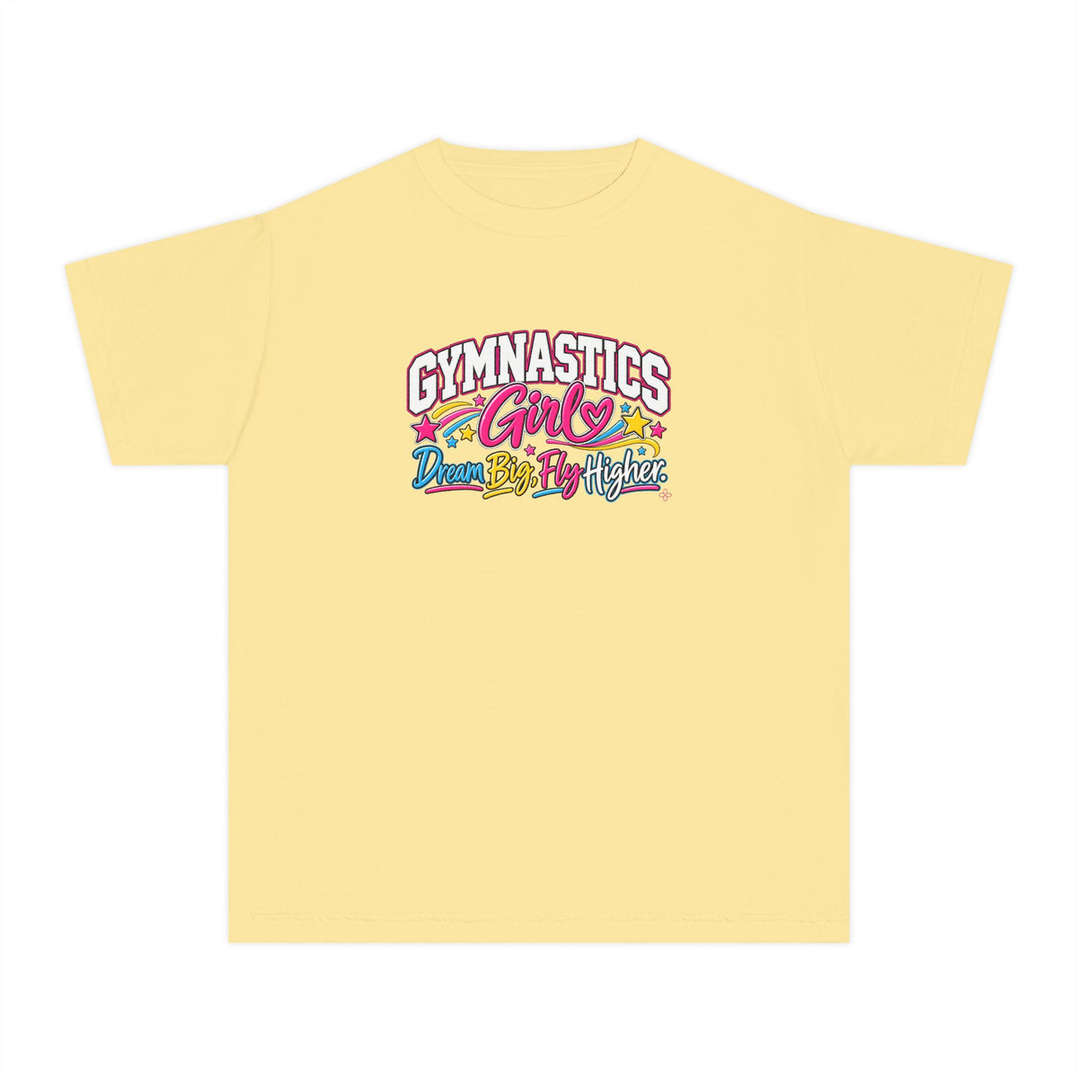 Gymnastics Girl Youth T-Shirt | Dream Big, Fly Higher | Girls Gymnastics Comfort Colors Youth Tee