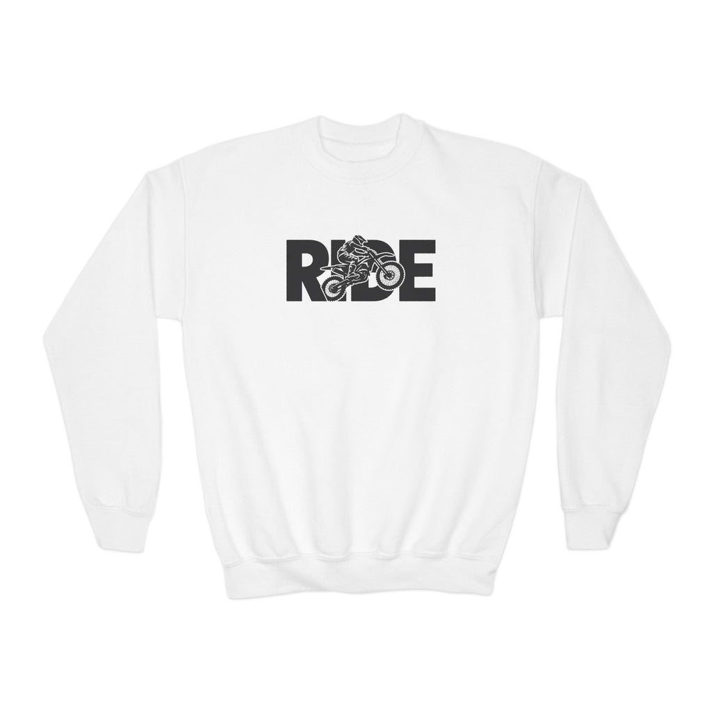 RIDE Dirt Bike Youth Sweatshirt | Dirt Bike Rider Graphic | Kids Youth Crewneck