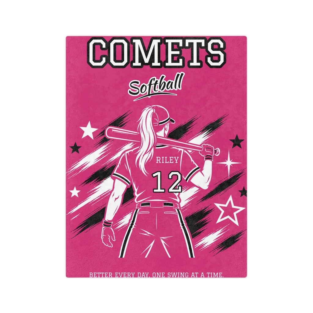 Personalized Softball Blanket - Player Spotlight Design | Custom Team Name, Number & Player Name | 2 Styles, Your Team Colors | Plush Throw