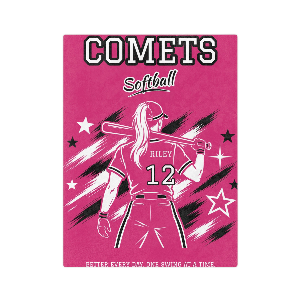 Personalized Softball Blanket - Player Spotlight Design | Custom Team Name, Number & Player Name | 2 Styles, Your Team Colors | Plush Throw