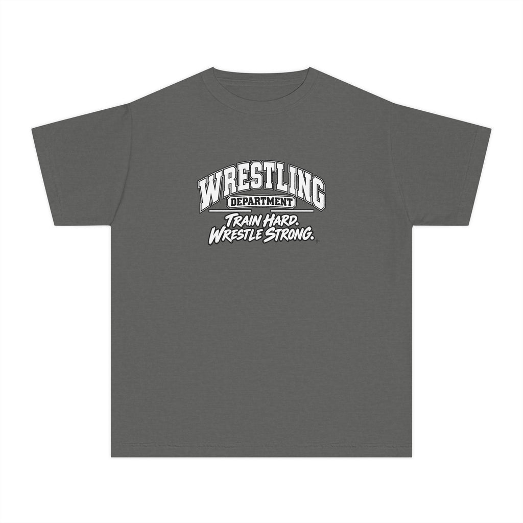 Wrestling Department Youth T-Shirt | Train Hard, Wrestle Strong | Kids Wrestling Comfort Colors Youth Tee