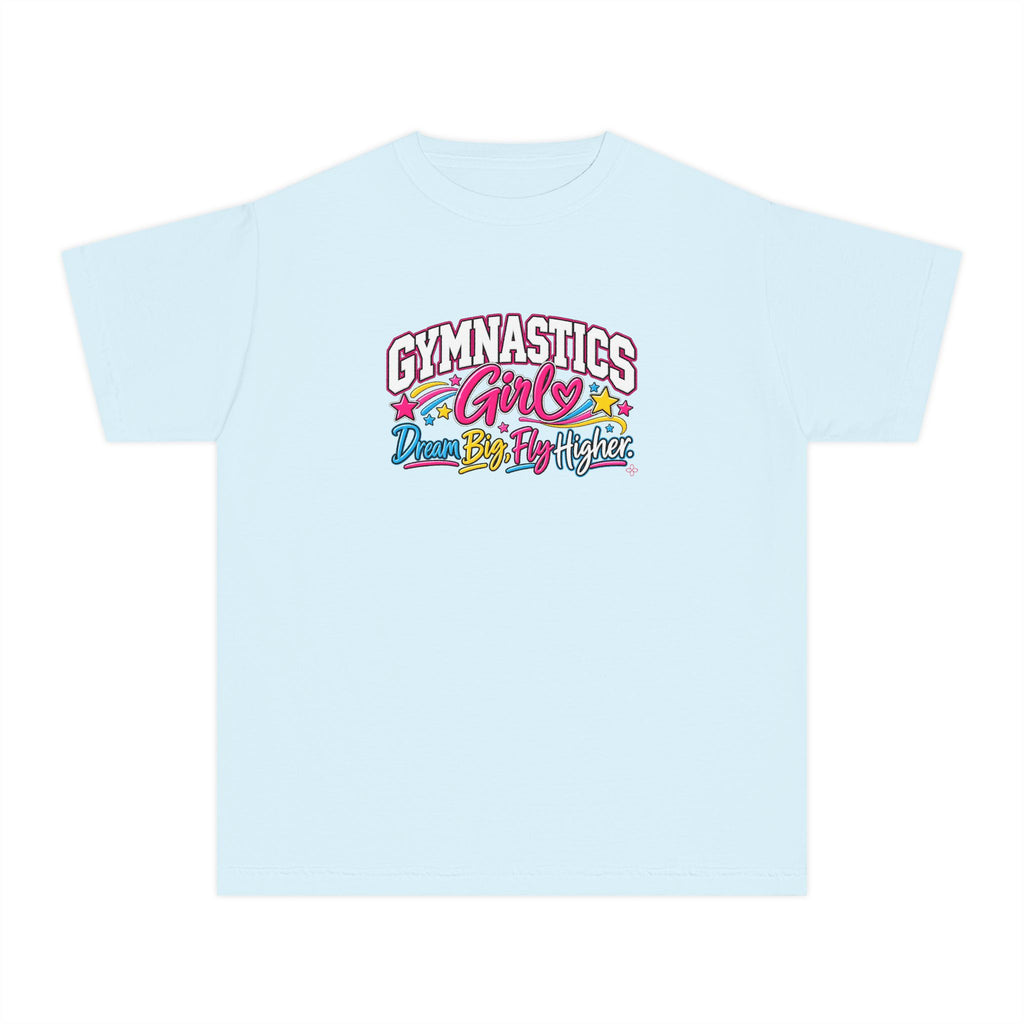 Gymnastics Girl Youth T-Shirt | Dream Big, Fly Higher | Girls Gymnastics Comfort Colors Youth Tee