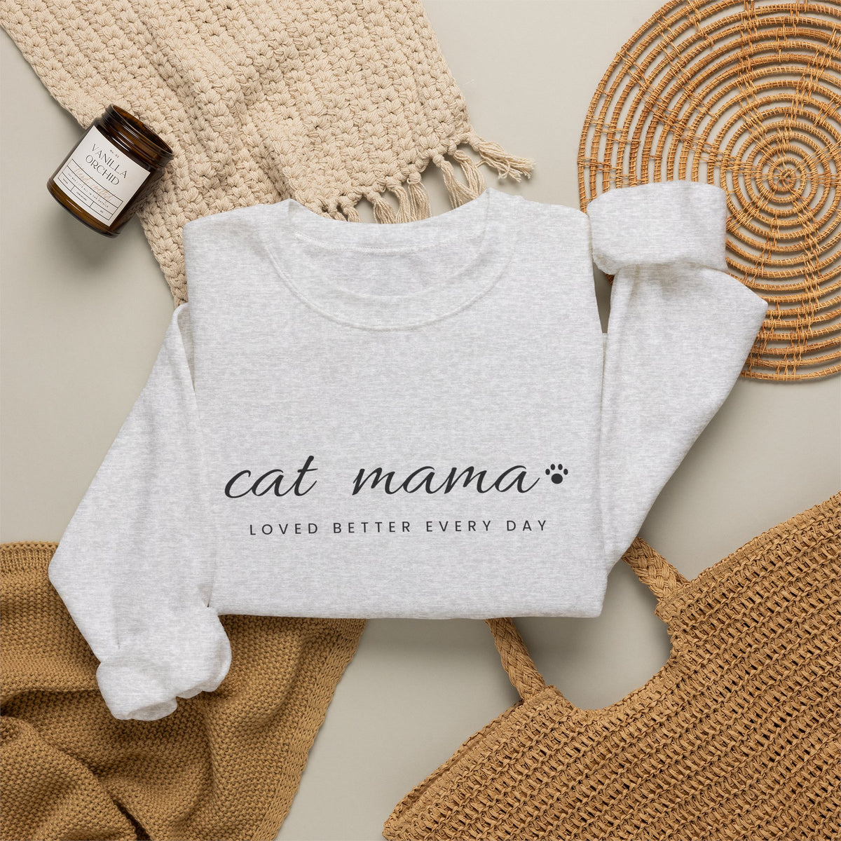 Personalized Cat Mama Sweatshirt - Loved Better Every Day | Pet Names on Sleeve | Choose Your Style | Custom Cat Mom Gift | Gildan Sweatshirt
