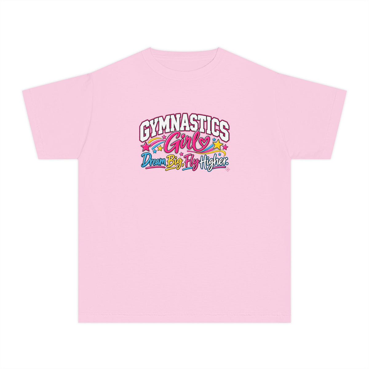 Gymnastics Girl Youth T-Shirt | Dream Big, Fly Higher | Girls Gymnastics Comfort Colors Youth Tee