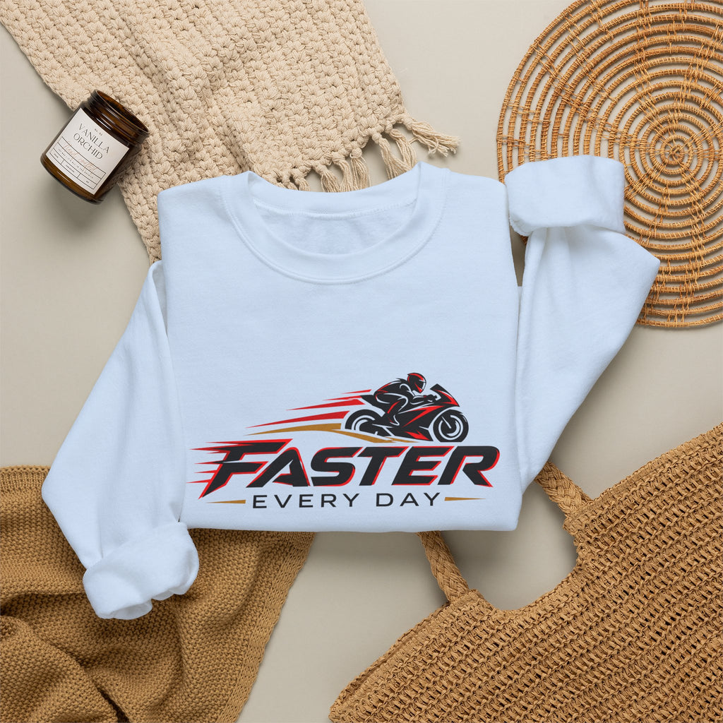 Faster Every Day Sport Bike Logo Sweatshirt | Motorcycle Racing Gift | Gildan Crewneck Sweatshirt