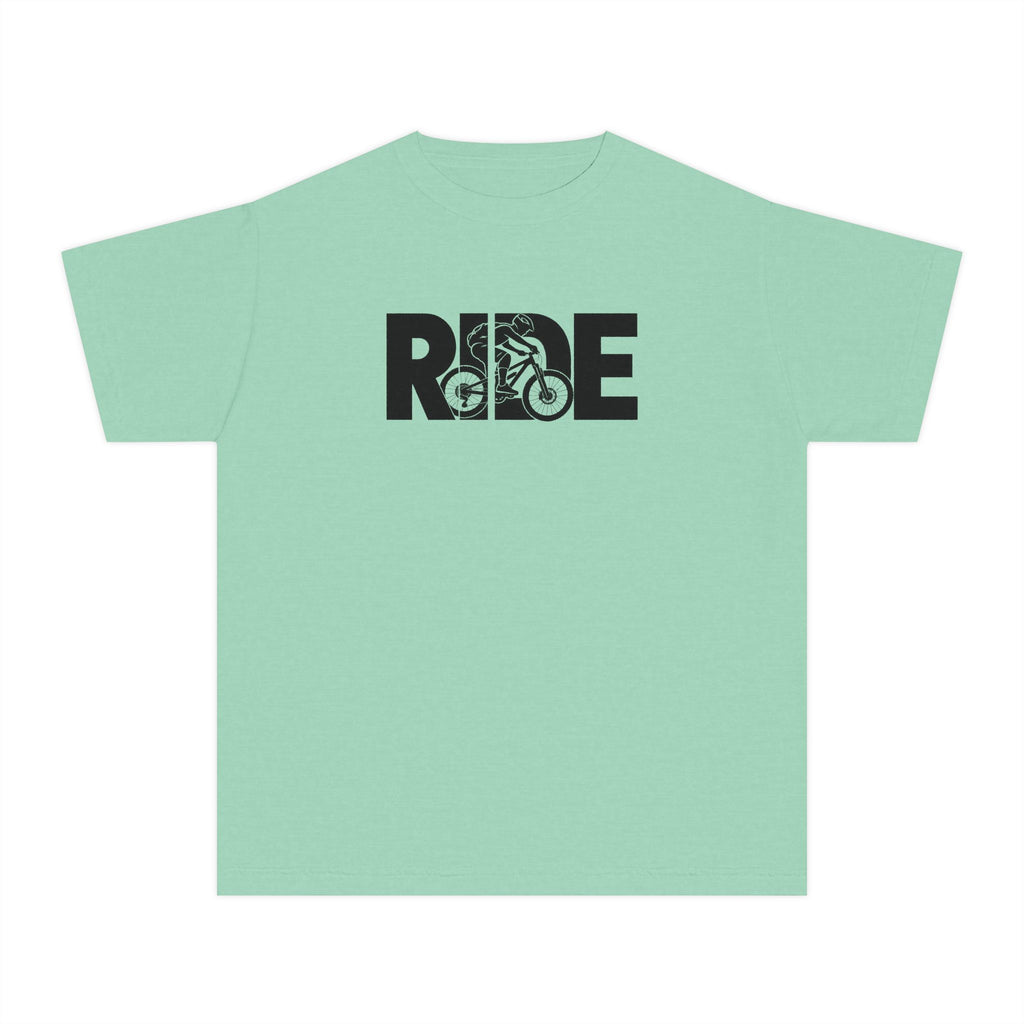 RIDE Mountain Bike Youth T-Shirt | Mountain Biker Graphic | Kids Comfort Colors Youth Tee