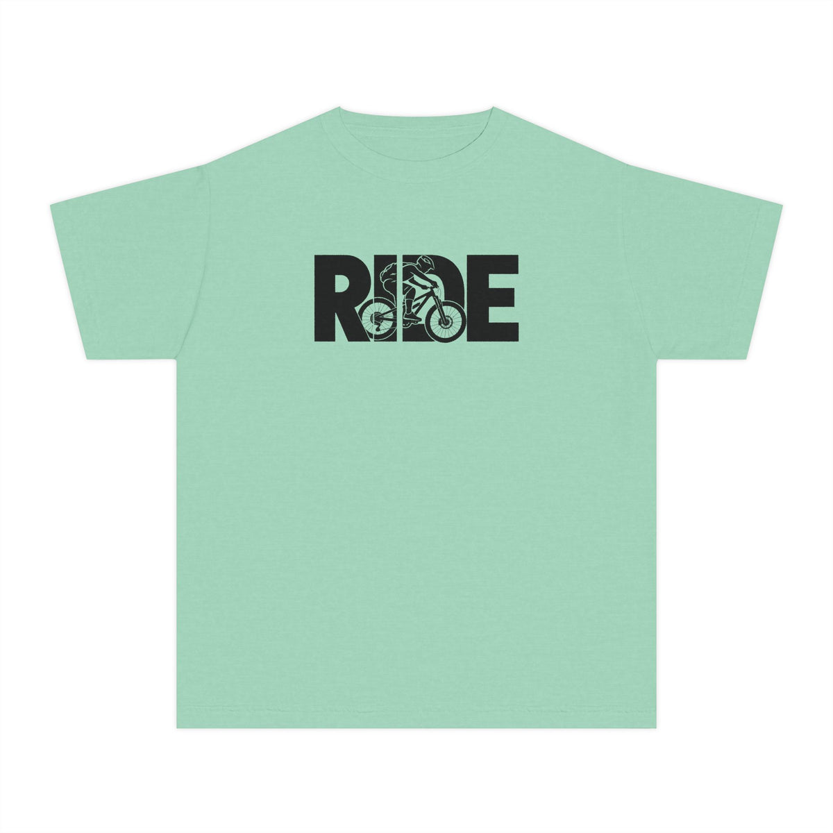 RIDE Mountain Bike Youth T-Shirt | Mountain Biker Graphic | Kids Comfort Colors Youth Tee