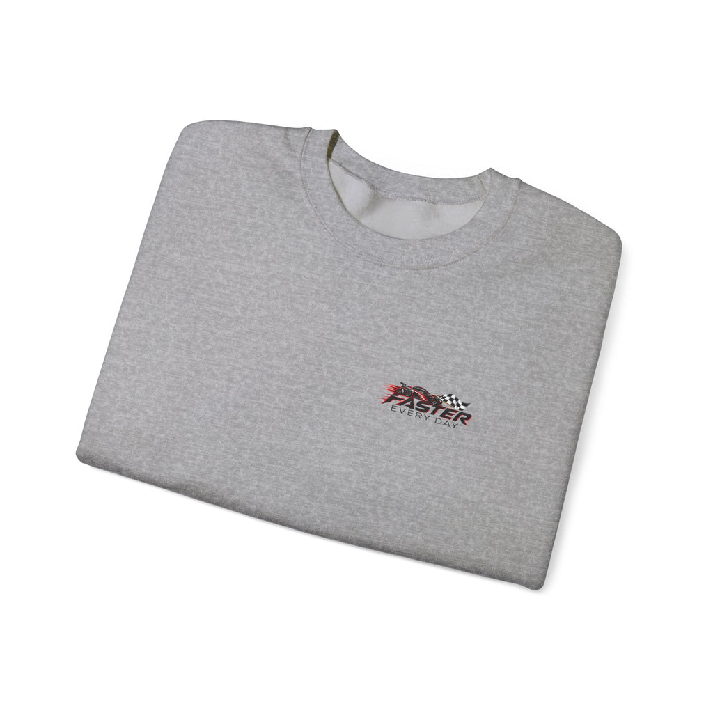 Faster Every Day Sports Car Sweatshirt | Driven to Be Better | Front Logo and Back Print | Gildan Crewneck Sweatshirt