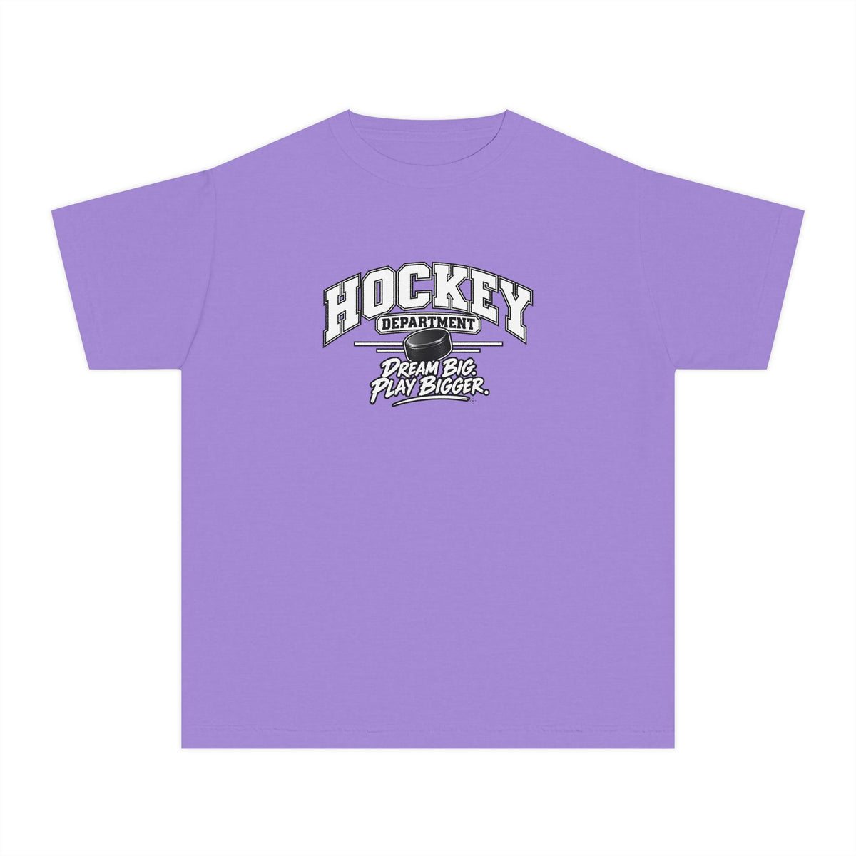 Hockey Department Youth T-Shirt | Dream Big, Play Bigger | Kids Hockey Comfort Colors Youth Tee
