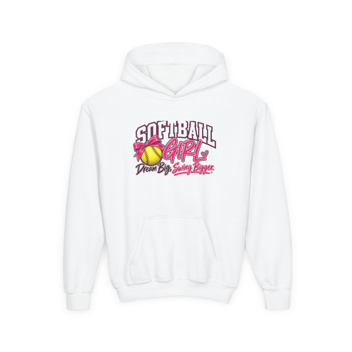 Softball Girl Youth Hoodie | Dream Big, Swing Bigger | Girls Softball Youth Hoodie