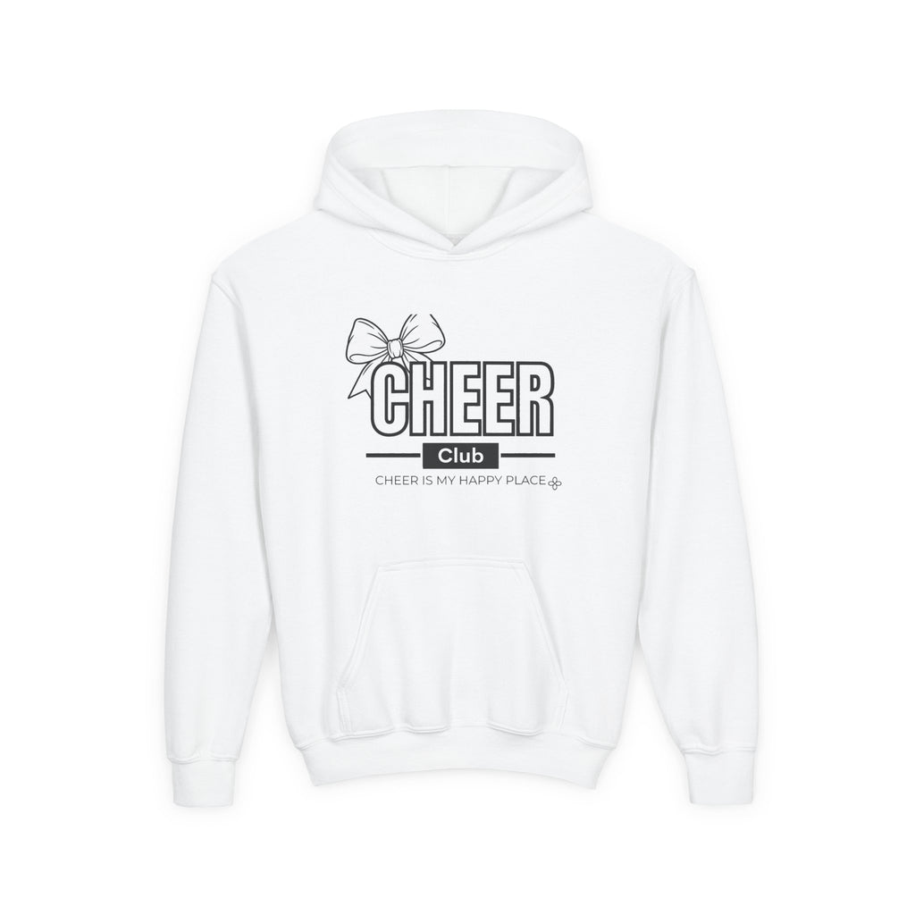 Cheer Club Bow Youth Hoodie | Cheer Bow, Cheer Is My Happy Place | Girls Cheer Youth Hoodie
