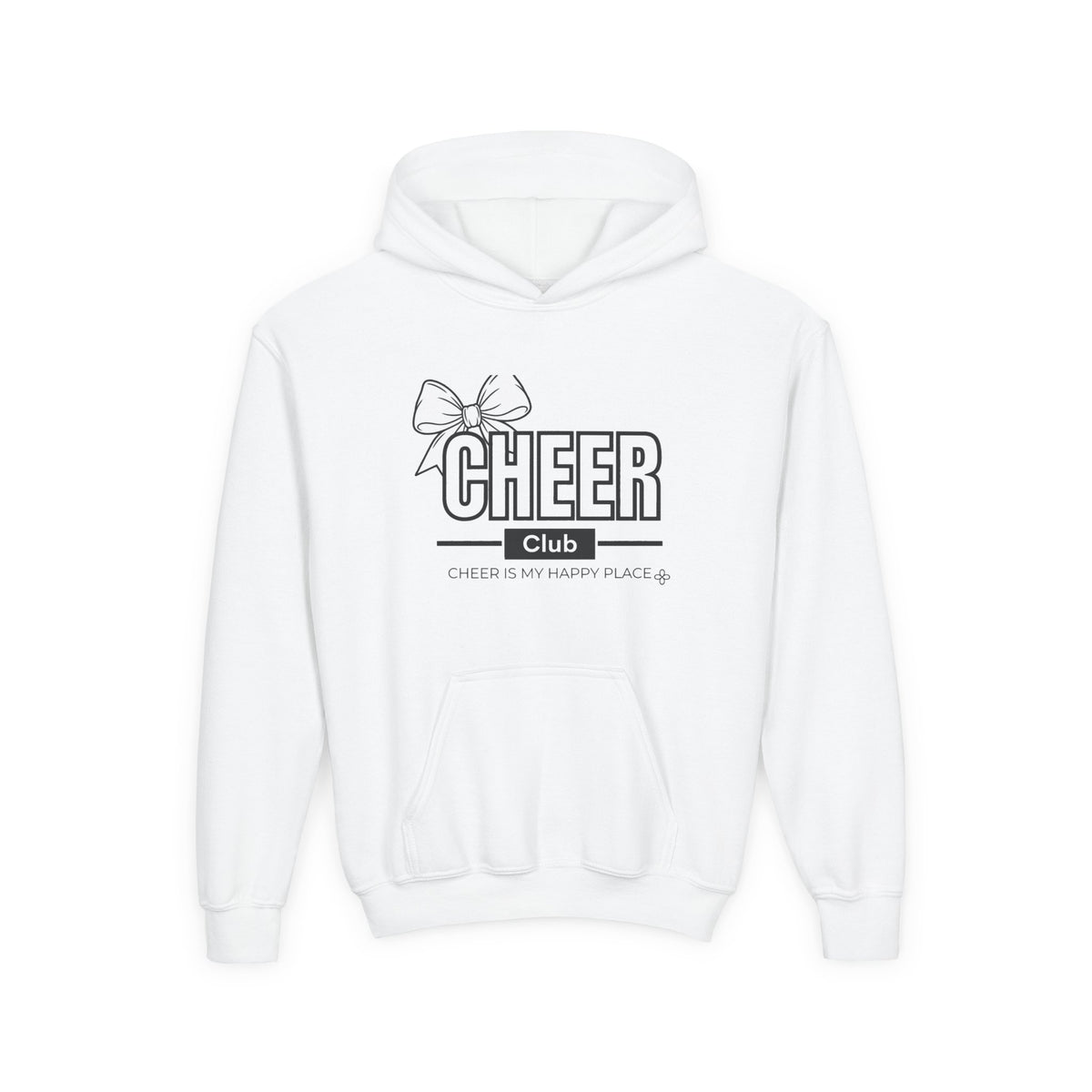 Cheer Club Bow Youth Hoodie | Cheer Bow, Cheer Is My Happy Place | Girls Cheer Youth Hoodie
