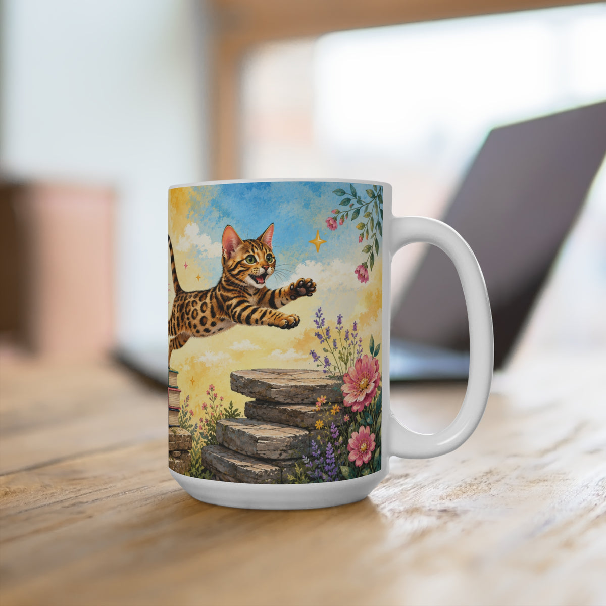 Take the Leap, You'll Land on Your Feet - 15 oz Funny Cat Mug, Coffee Cup