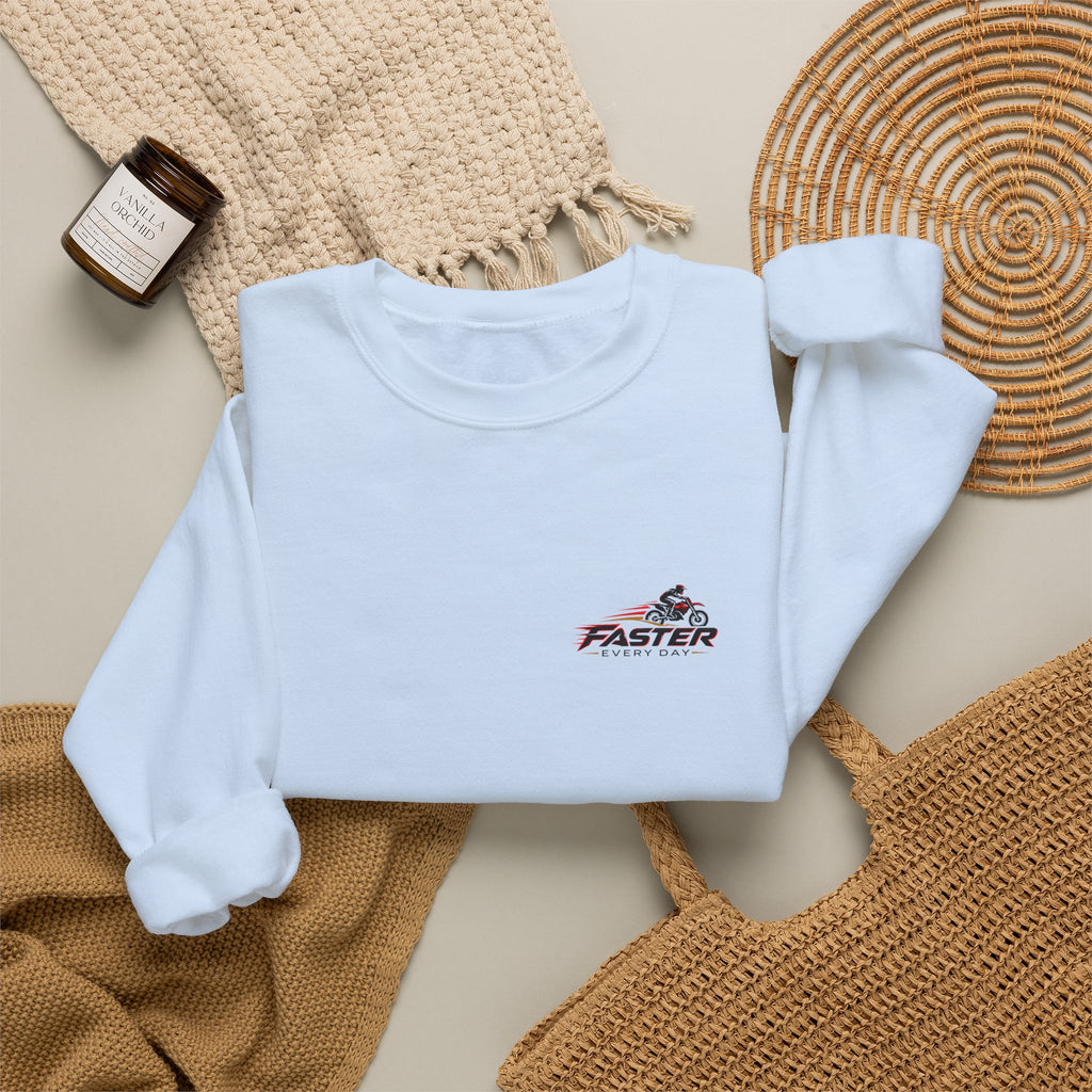 Faster Every Day Ride to Be Better Dirt Bike Sweatshirt | Front Logo and Back Print | Motocross Gildan Crewneck Sweatshirt