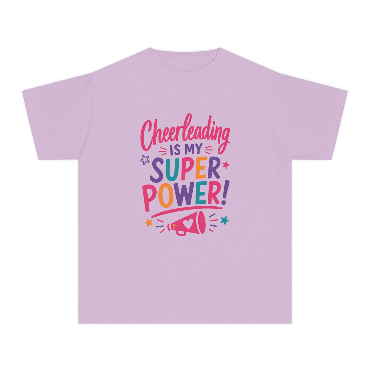 Cheerleading Is My Superpower Youth T-Shirt | Cheerleader Gift | Girls Cheer Comfort Colors Youth Tee