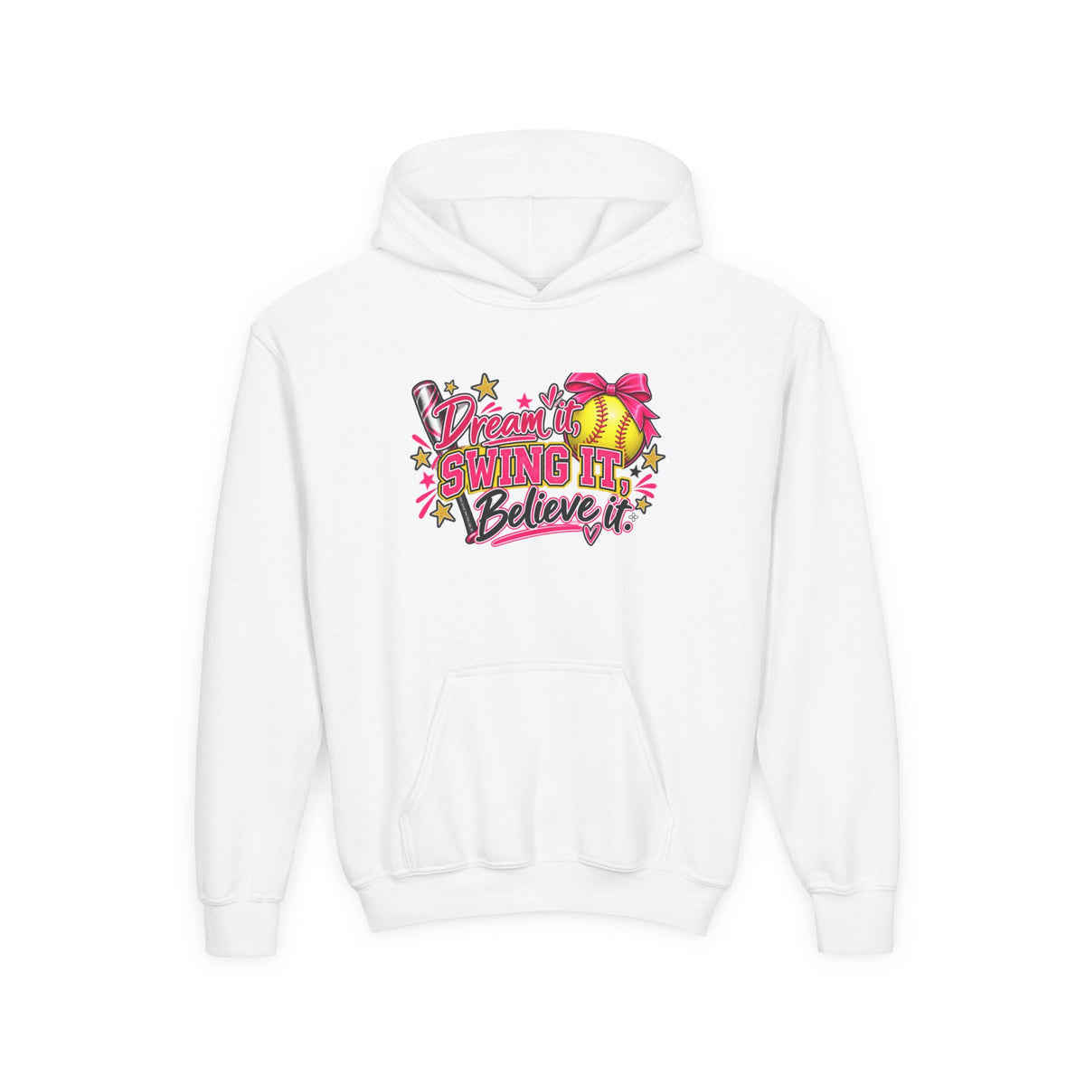 Dream It Swing It Believe It Youth Hoodie | Softball Girl | Girls Softball Youth Hoodie