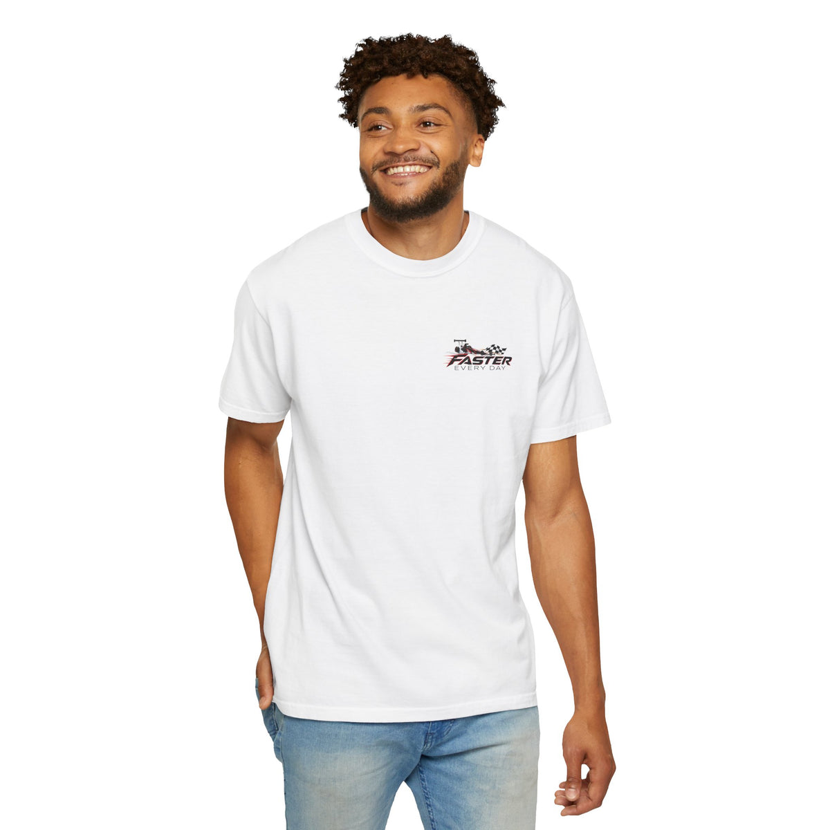 Faster Every Day Dragster Tee | Driven to Be Better | Front Logo and Back Print | Comfort Colors T-Shirt