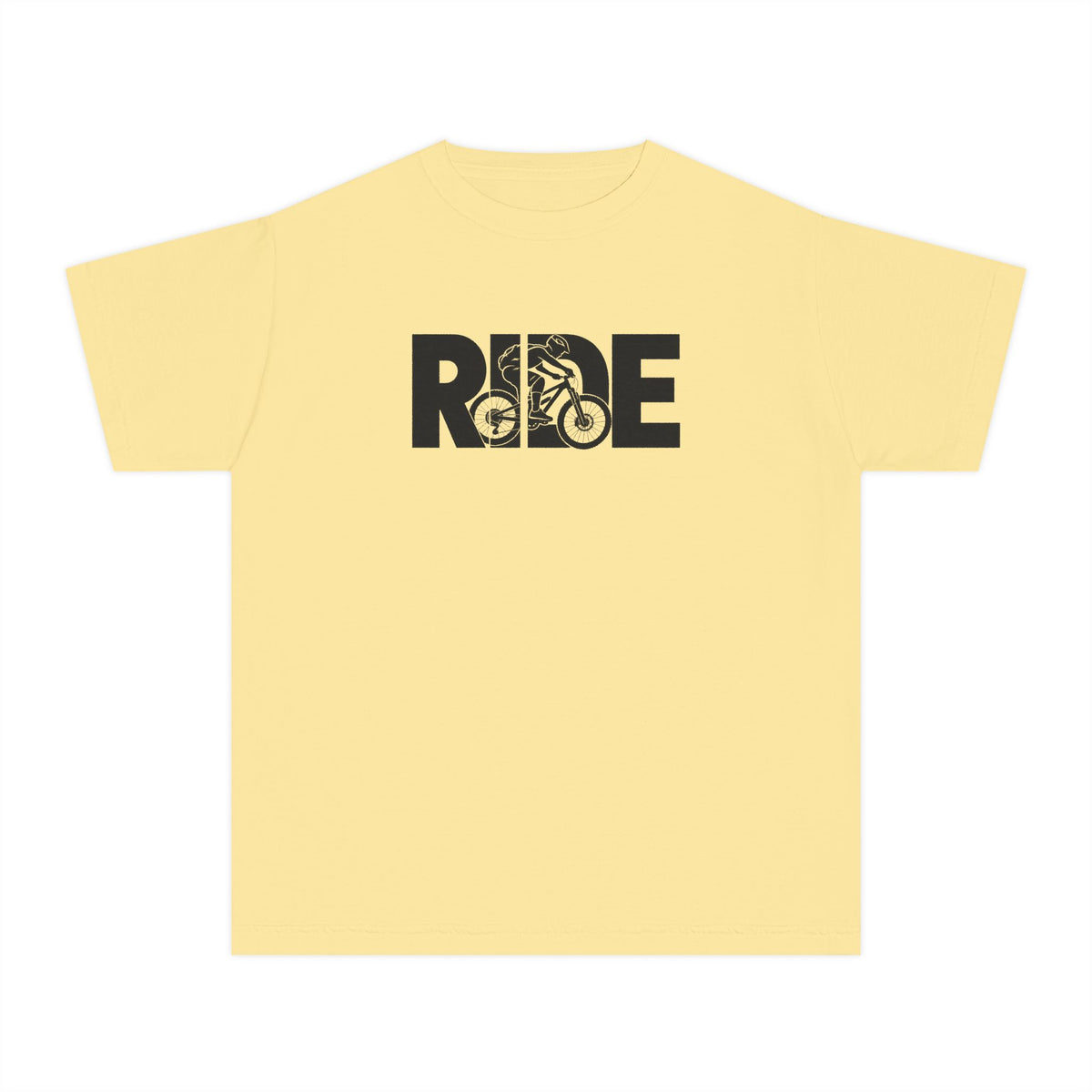 RIDE Mountain Bike Youth T-Shirt | Mountain Biker Graphic | Kids Comfort Colors Youth Tee