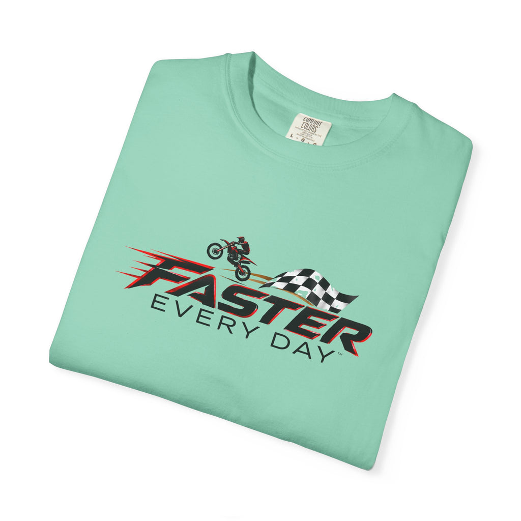 Faster Every Day Dirt Bike Checkered Flag Logo Tee | Motocross Shirt | Comfort Colors T-Shirt