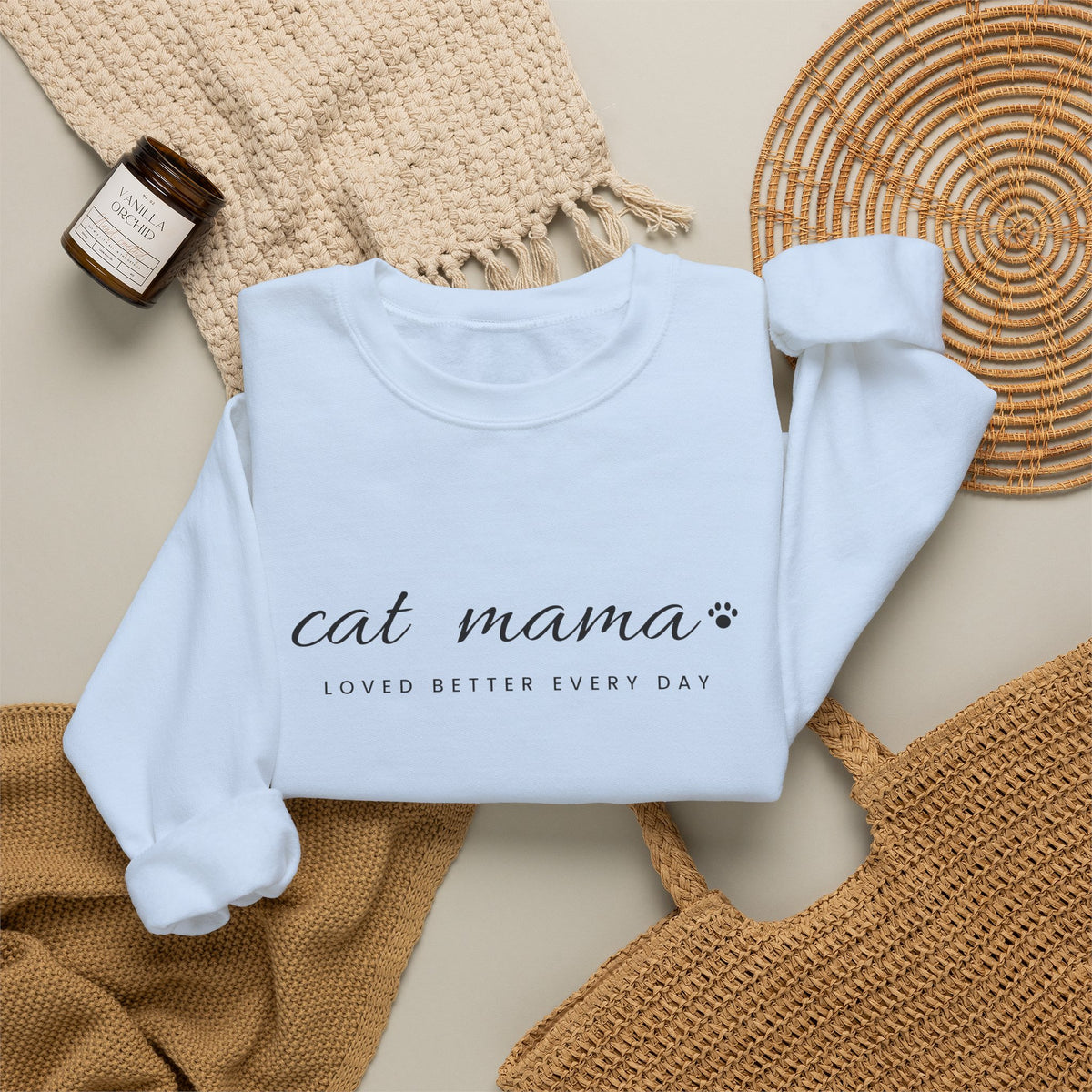 Personalized Cat Mama Sweatshirt - Loved Better Every Day | Pet Names on Sleeve | Choose Your Style | Custom Cat Mom Gift | Gildan Sweatshirt